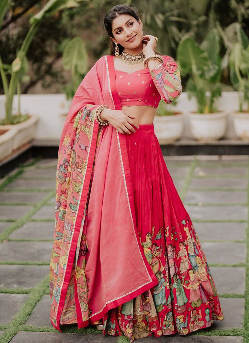 Cotton Red Occasional Wear Printed Work Readymade Lehenga Choli