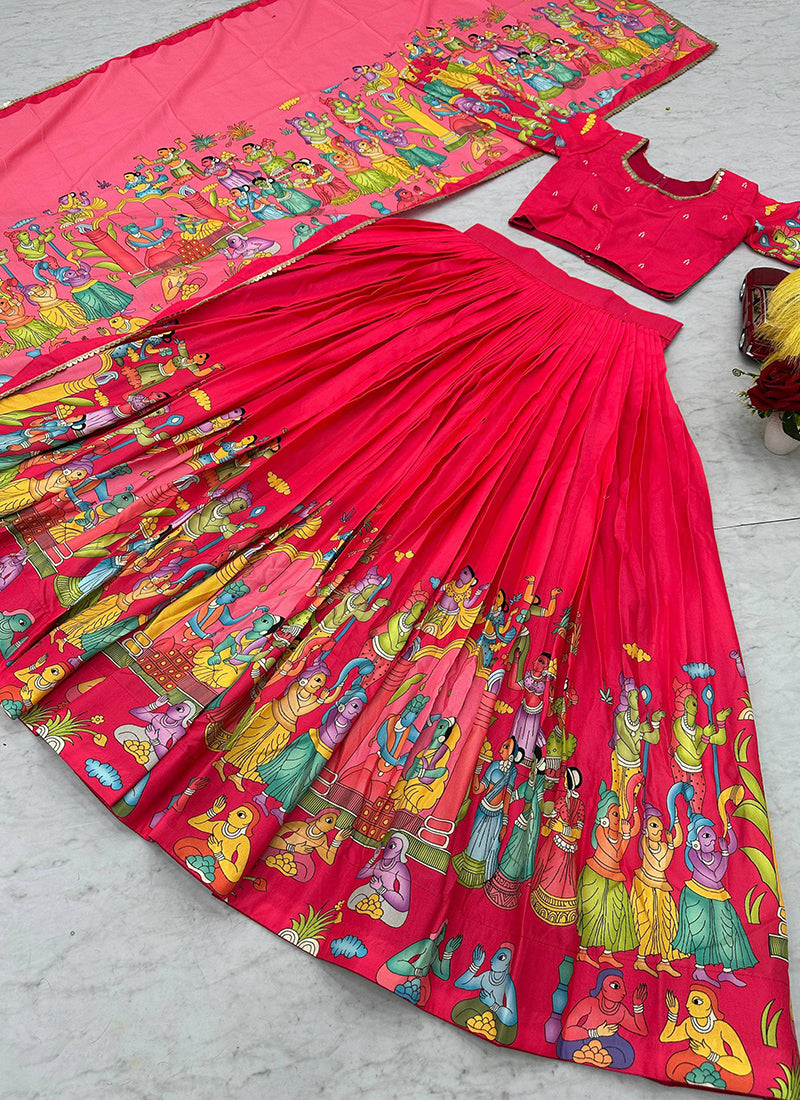 Cotton Red Occasional Wear Printed Work Readymade Lehenga Choli