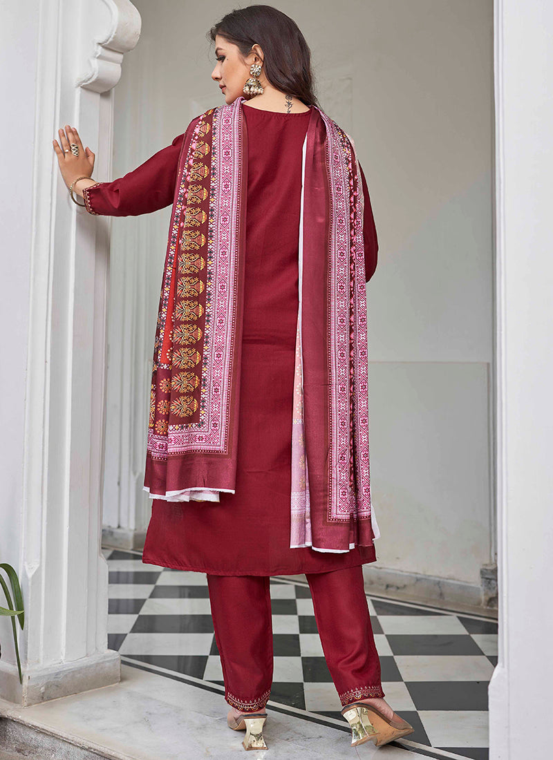 Cotton Red Office Wear Printed Readymade Kurti Set