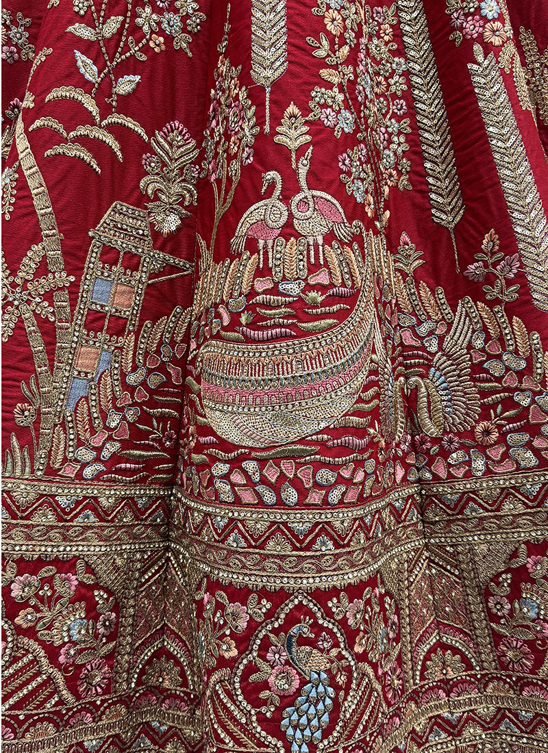 Gadhwal Silk Red Bridal Wear Zari Embroidery Work Bridal Lehenga Choli 389010