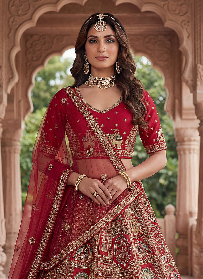 Red Gadhwal Silk Embroidery Work Wedding Wear Lehenga Choli SW144776