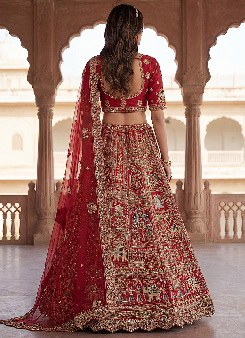 Red Gadhwal Silk Embroidery Work Wedding Wear Lehenga Choli SW144776
