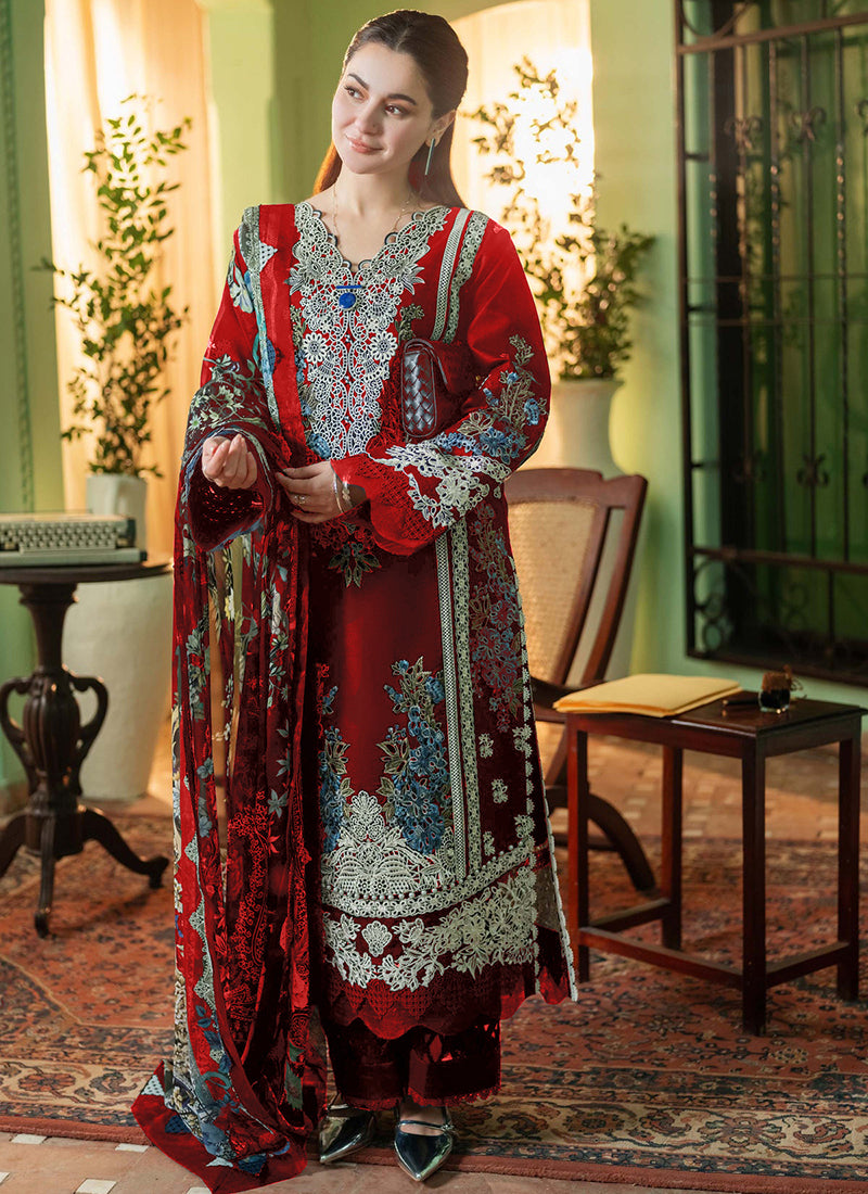 Heavy Cotton Red Eid Wear Embroidery Work Pakistani Suit
