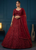 Red Net Sequins Work  Wedding Wear Lehenga Choli SW675942