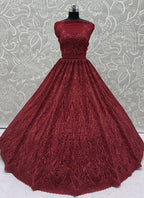 Red Net Sequins Work  Wedding Wear Lehenga Choli SW675942