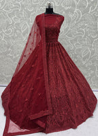 Red Net Sequins Work  Wedding Wear Lehenga Choli SW675942
