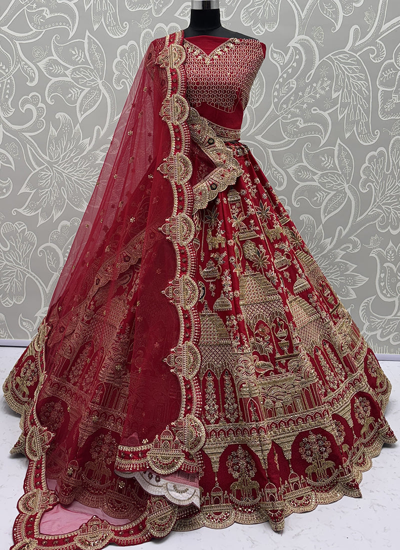 Silk Red Wedding Wear Embroidery Work Lehenga Choli