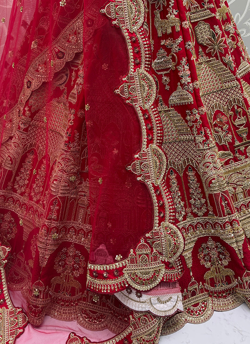 Silk Red Wedding Wear Embroidery Work Lehenga Choli