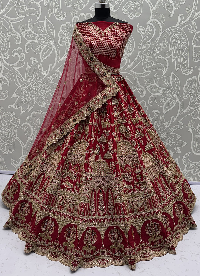 Silk Red Wedding Wear Embroidery Work Lehenga Choli