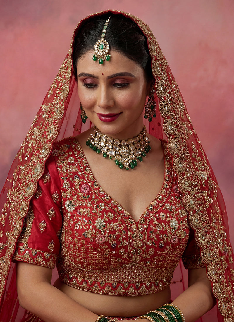 Red Silk Embroidery Work Wedding Wear Lehenga Choli SW125995
