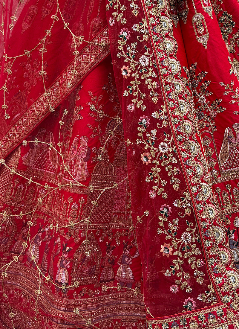 Red Silk Embroidery Work Wedding Wear Lehenga Choli SW125995