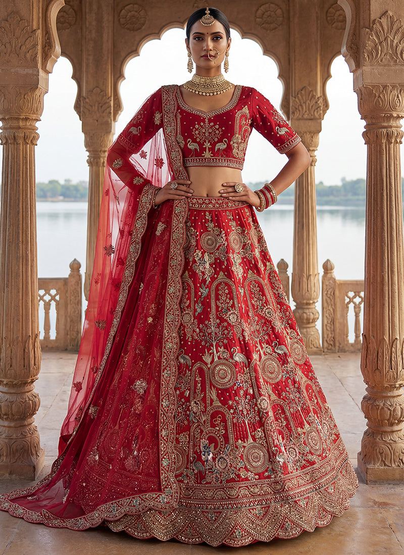 Red Silk Embroidery Work Wedding Wear Lehenga Choli SW391519
