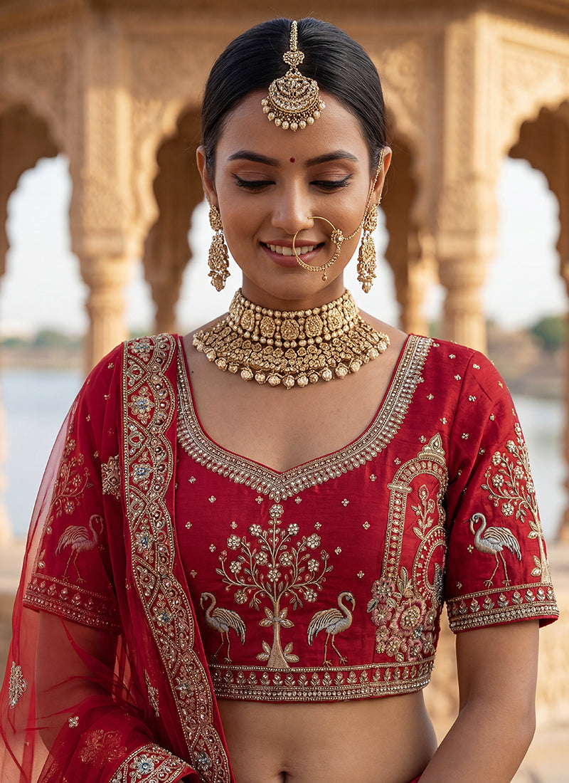 Red Silk Embroidery Work Wedding Wear Lehenga Choli SW391519