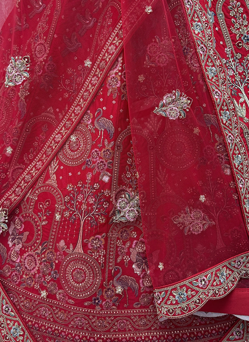 Red Silk Embroidery Work Wedding Wear Lehenga Choli SW391519