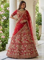 Red Silk Embroidery Work Wedding Wear Lehenga Choli SW703989