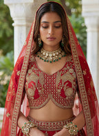 Red Silk Embroidery Work Wedding Wear Lehenga Choli SW703989
