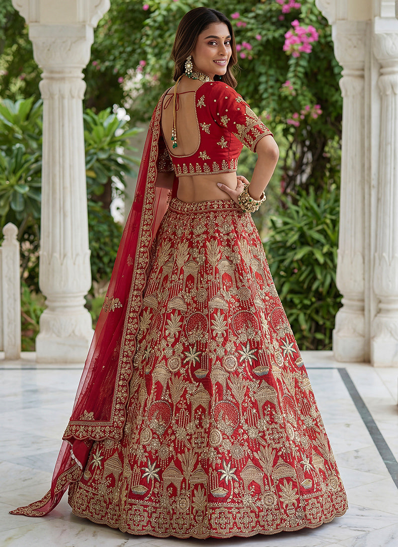 Red Silk Embroidery Work Wedding Wear Lehenga Choli SW703989