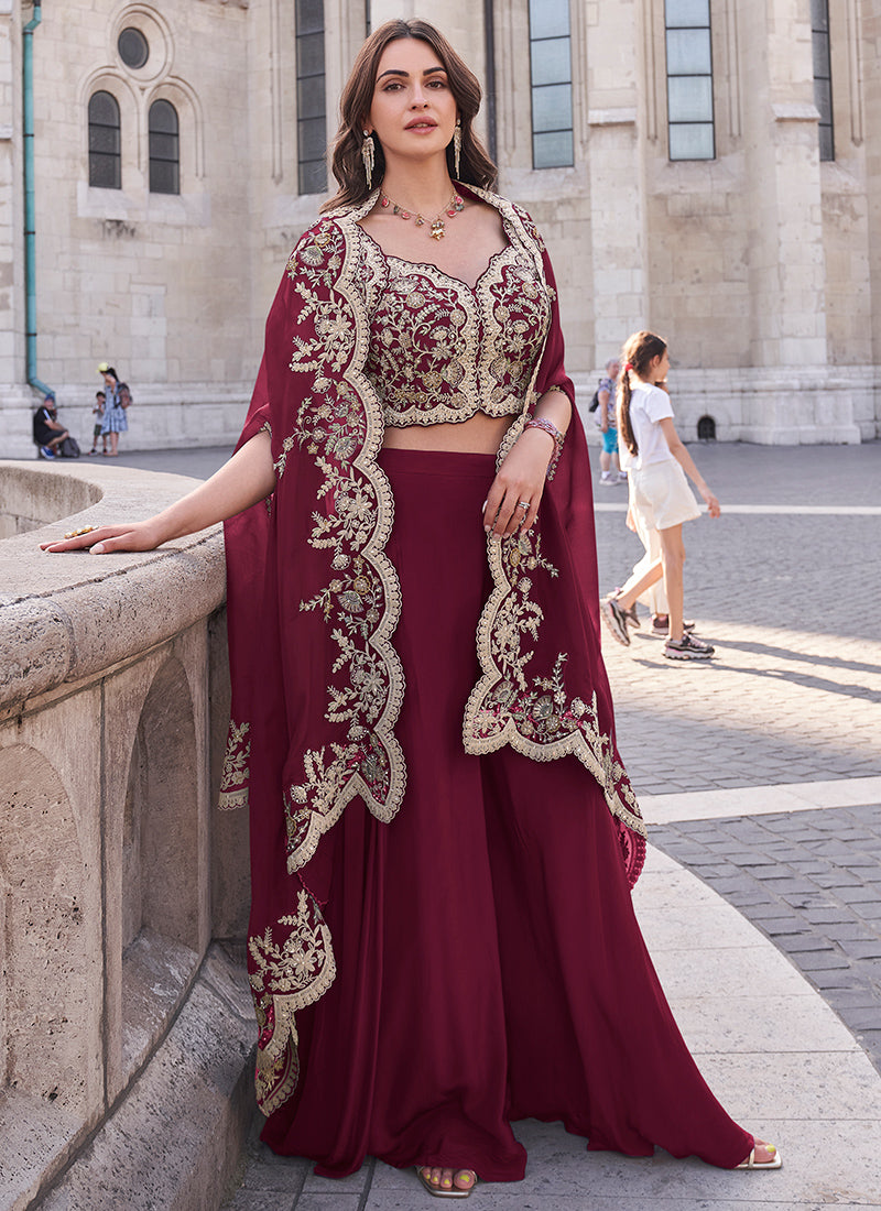 Silk Rose Pink Bridal Wear Embroidery Work Readymade Indo Western