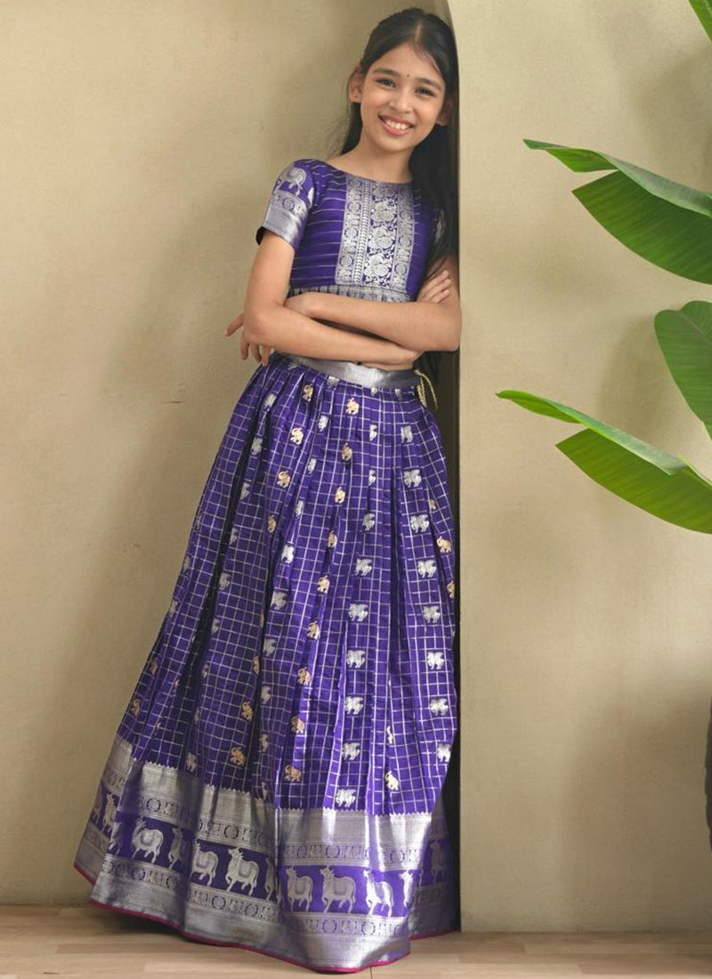 Soft Silk Royal Blue Festival Wear Printed Work Readymade Lehenga Choli