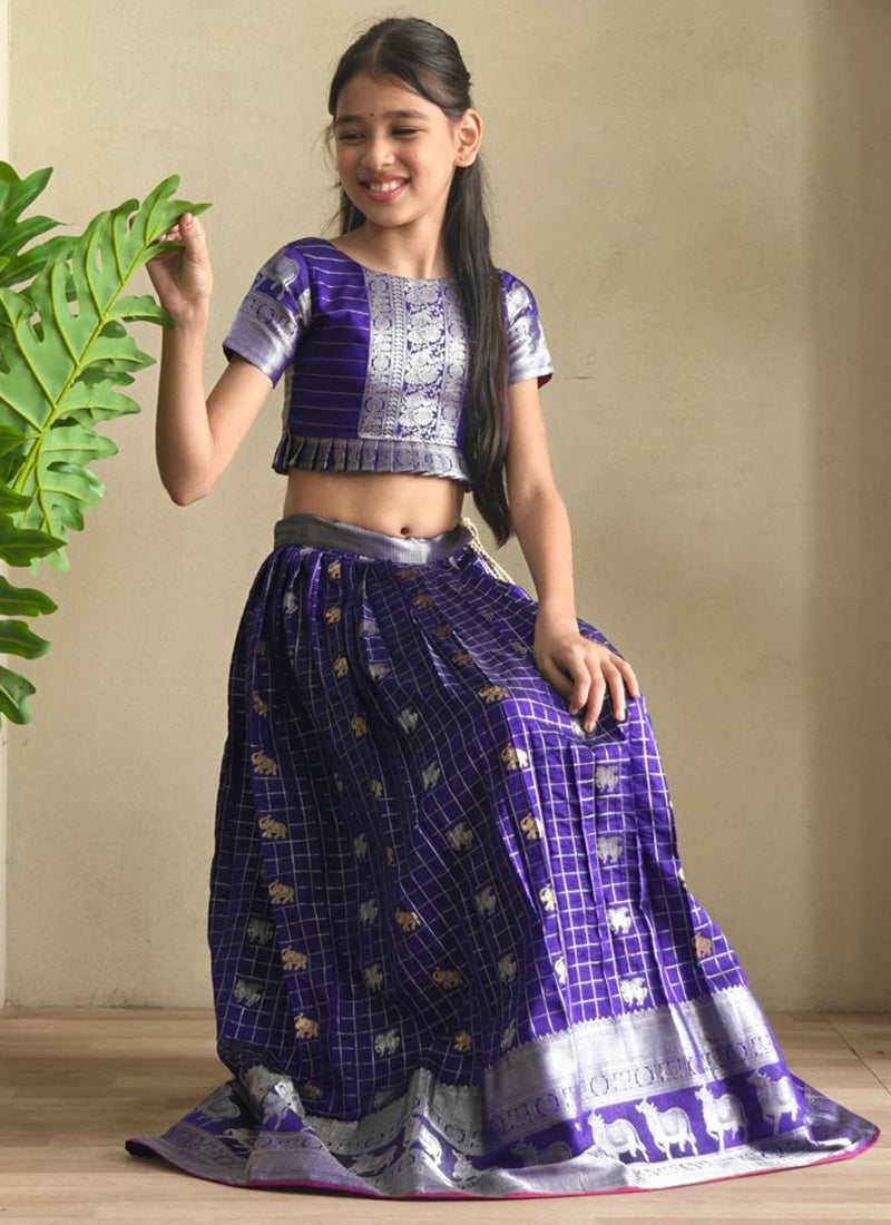 Soft Silk Royal Blue Festival Wear Printed Work Readymade Lehenga Choli