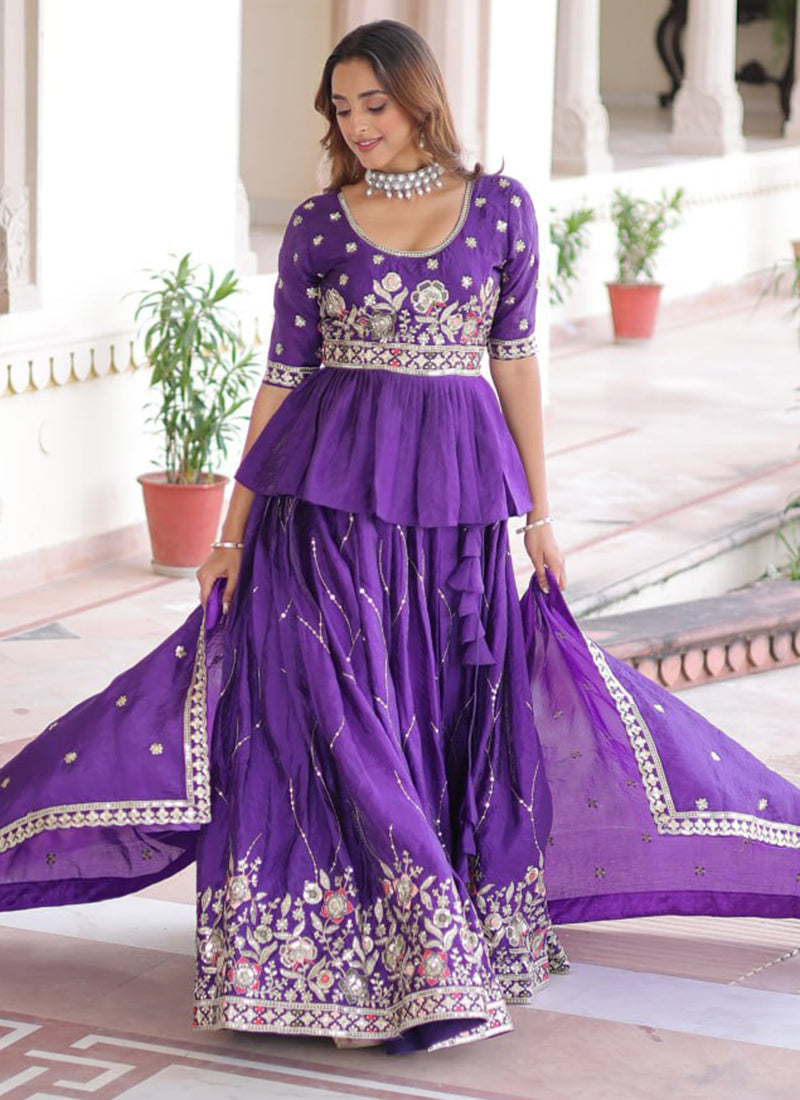 Gold Crush Royal Purple Festival Wear Sequins Work Readymade Lehenga Choli