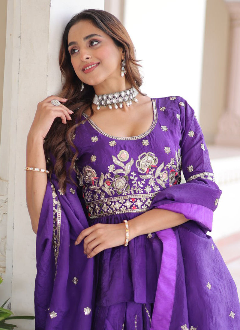 Gold Crush Royal Purple Festival Wear Sequins Work Readymade Lehenga Choli