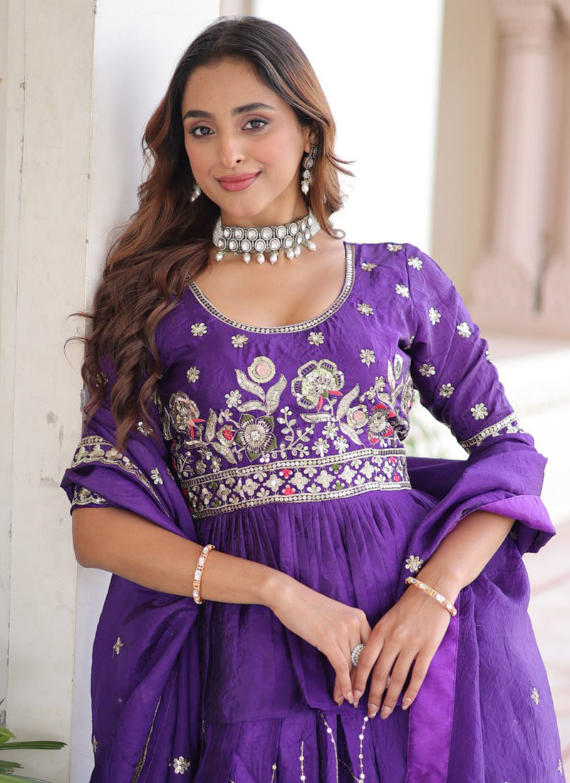 Gold Crush Royal Purple Festival Wear Sequins Work Readymade Lehenga Choli