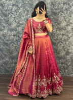 Tissue Rust Orange Festival Wear Zari Embroidery Work Readymade Lehenga Choli