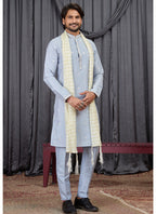 Sky Blue Art Silk Patten Pcs Occasional Wear Readymade Kurta Pajama With Stole SW292746