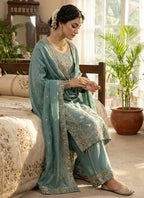 Sky Blue Silk Sequins Work  Festival Wear Readymade Plazzo Suit SW651271