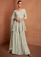 Sage Green Georgette Embroidery Work Festival Wear Readymade Gharara Suit SW586871