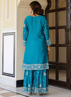 Chinon Silk Sky Blue Festival Wear Sequins Work Readymade Sharara Suit