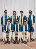 Teal Blue Art Silk Patten Pcs Occasional Wear Readymade Kurta Pajama With Stole SW195722