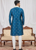 Teal Blue Art Silk Patten Pcs Occasional Wear Readymade Kurta Pajama With Stole SW195722