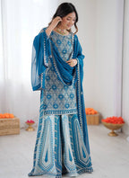 Teal Blue Faux Georgette  Embroidery Work Occasional Wear Readymade Lehenga Skirt SW251884