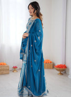 Teal Blue Faux Georgette  Embroidery Work Occasional Wear Readymade Lehenga Skirt SW251884