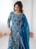 Teal Blue Faux Georgette  Embroidery Work Occasional Wear Readymade Lehenga Skirt SW251884