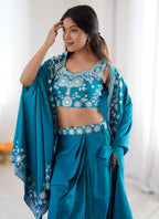 Teal Blue French Crepe Embroidery Work Party Wear Readymade Designer Suit SW176001