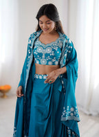 Teal Blue French Crepe Embroidery Work Party Wear Readymade Designer Suit SW176001