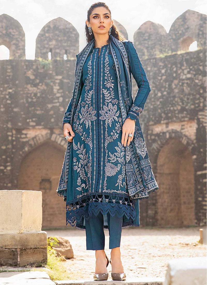Heavy Rayon Teal Blue Eid Wear Embroidery Work Pakistani Suit