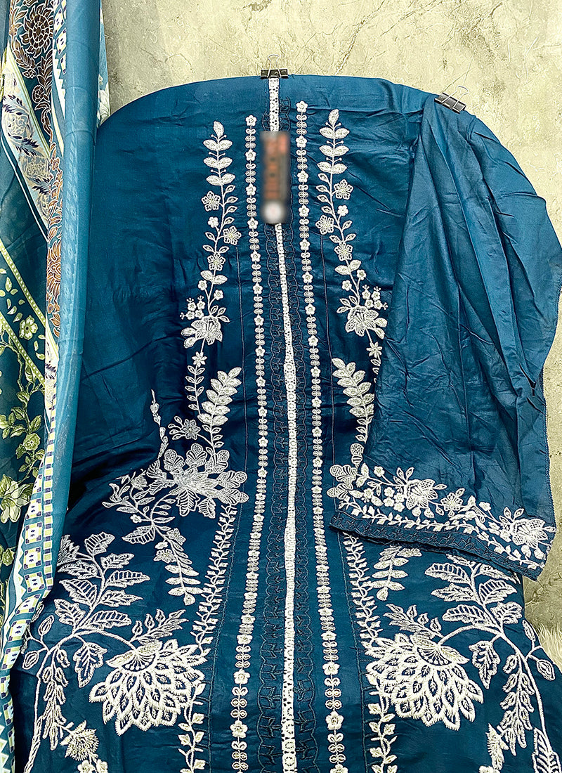 Heavy Rayon Teal Blue Eid Wear Embroidery Work Pakistani Suit