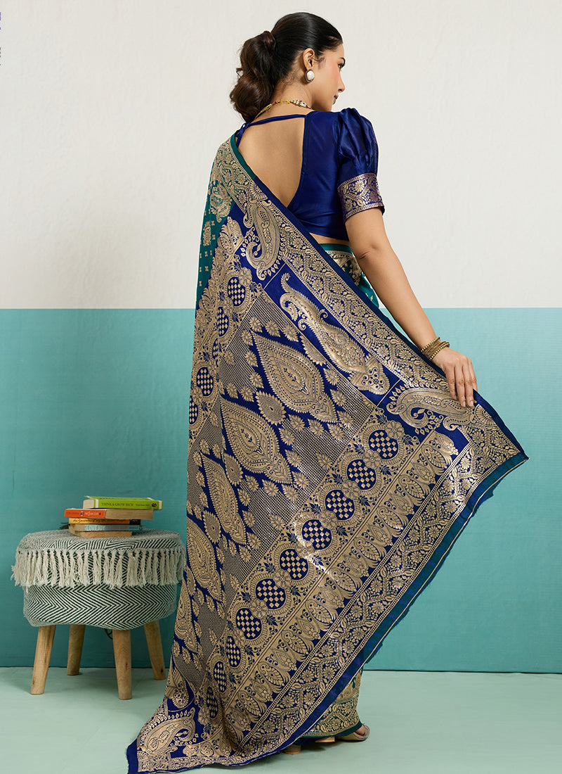 Teal Green Banarasi Silk Weaving Work Occasional Wear Saree SW504079