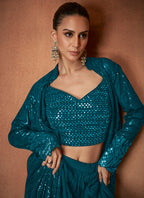 Teal Green Georgette Sequins Work  Party Wear Readymade Designer Suit SW650548