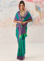 Teal Green Kanjivaram Silk Weaving Work Festival Wear Saree SW339949