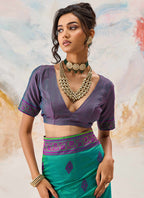 Teal Green Kanjivaram Silk Weaving Work Festival Wear Saree SW339949