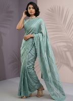 Turquoise  Rasberry Silk Thread Work Festival Wear Saree SW772906