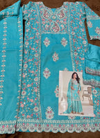 Turquoise Blue  Shimmer Embroidery Work Party Wear Readymade Plazzo Suit SW988898