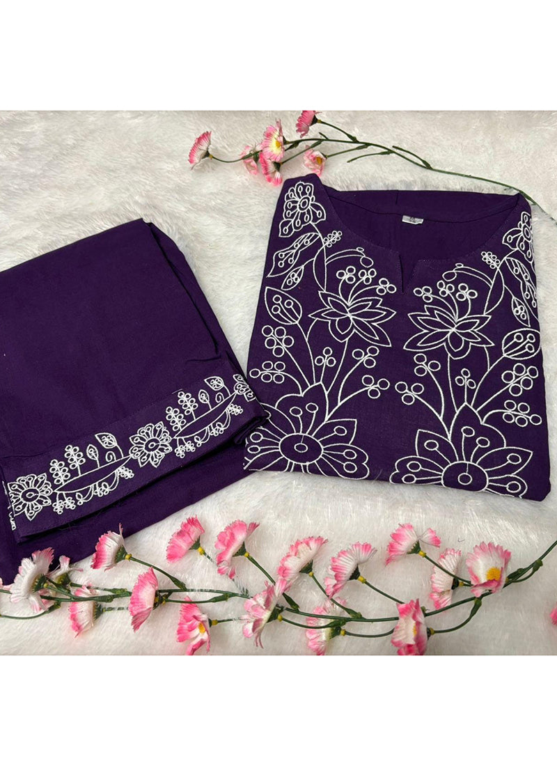 Cotton Violet Casual Wear Embroidery Work Readymade Cord Set 388798