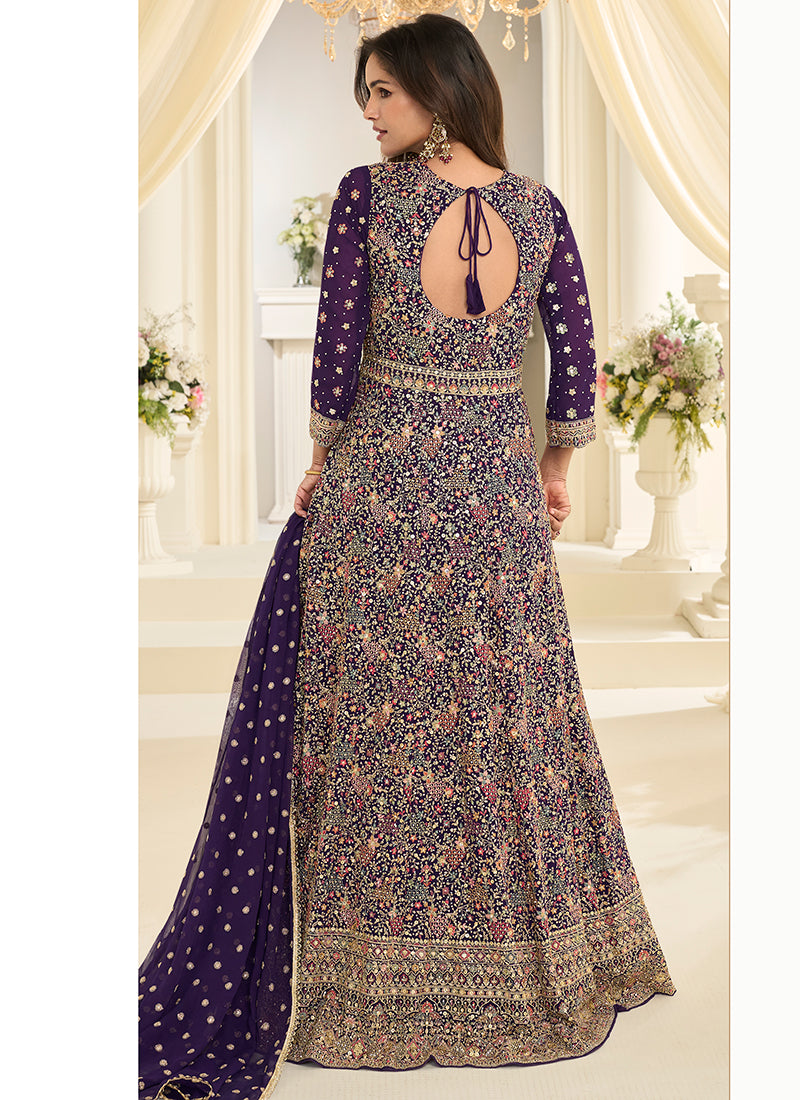 Violet Georgette Embroidery Work Wedding Wear Readymade Anarkali Suit SW212570