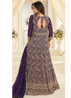Violet Georgette Embroidery Work Wedding Wear Readymade Anarkali Suit SW212570